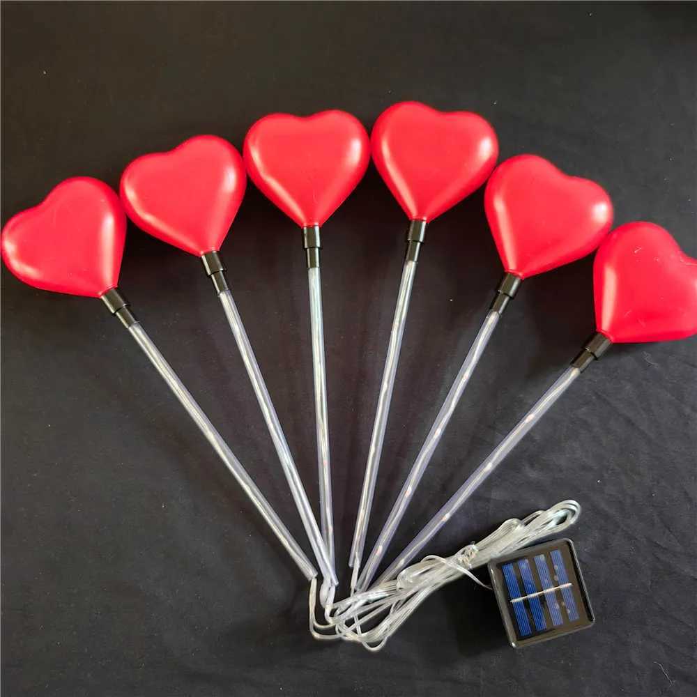 6pcs Solar-Powered Red Heart Lawn Lights Waterproof Outdoor Pathway Decor for Garden Wedding Decoration Valentines Day 1012 W250607