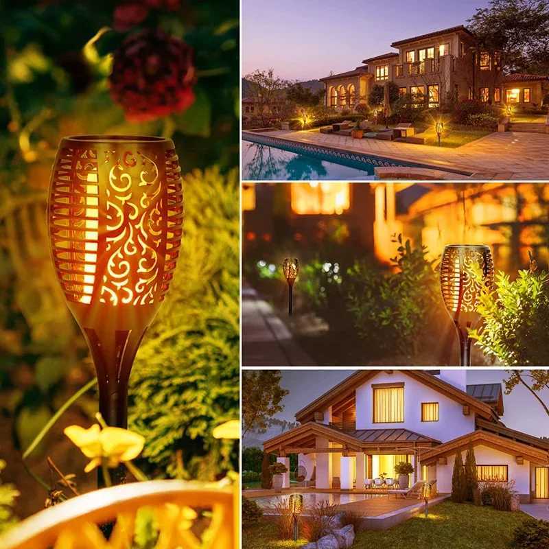 12/33/96LEDs Solar Flame Torch Light Flickering Light Waterproof Garden Decoration Outdoor Lawn Path Yard Patio Floor Lamp XJ250606