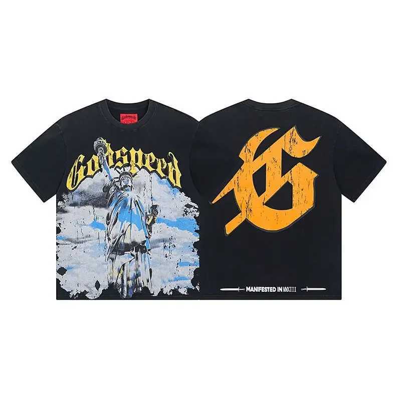 2025 new American Godspd washed old strt rock casual short slve T-shirt for men retro high quty trend X2506071