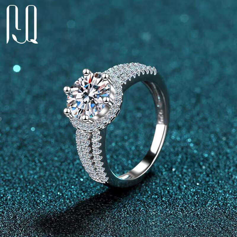 PYQ 2ct 3ct 5ct Silver 925 Original Diamond Test Past Sparkling D Color Moissanite Engagement Ring Gemstone Jewelry