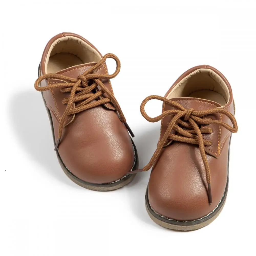 Childrens Fashion Leather Shoes Versatile Casual Shoe Solid Color LaceUp Boys Girls NonSlip Waterproof Rubber Sole 250604z