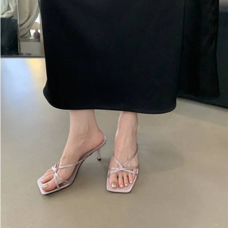 Summer sexy leopard print thin heel sandals suede T-shaped strap open-toe slippers fashion women's shoes large size 42