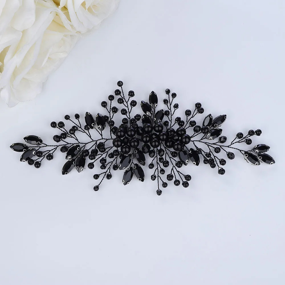 Pearl Rhinestone Wedding Hair Accessories Black Party Bridal Headband for Women Trendy Bride Headpiece Handmade Ornament Tiaras 250529