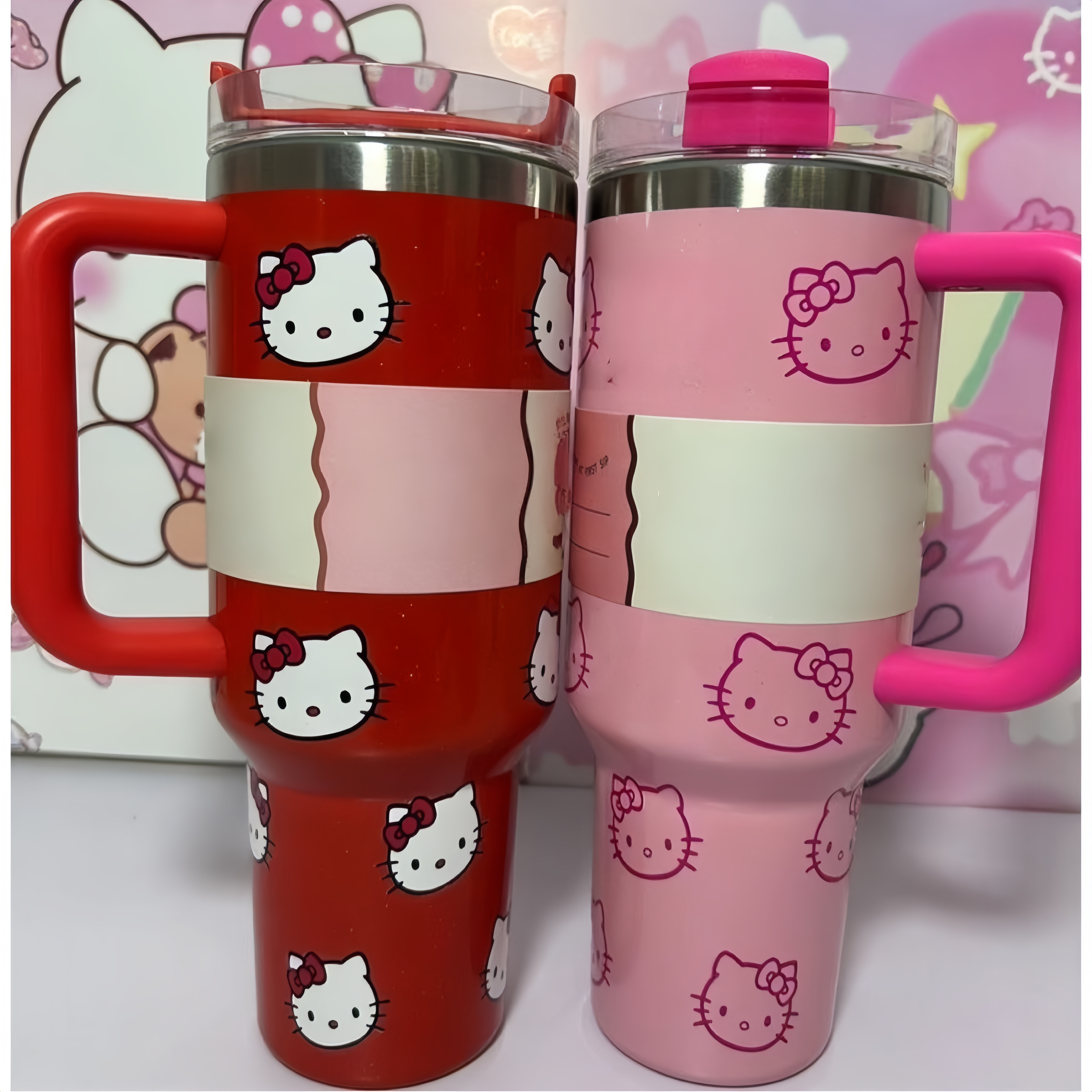 US Stock 40oz Pink Cat Design Lovely Girls Christmas Gifts Tumbler 40oz Tumblers Designer Mugs Water Bottle Valentines Day Gift