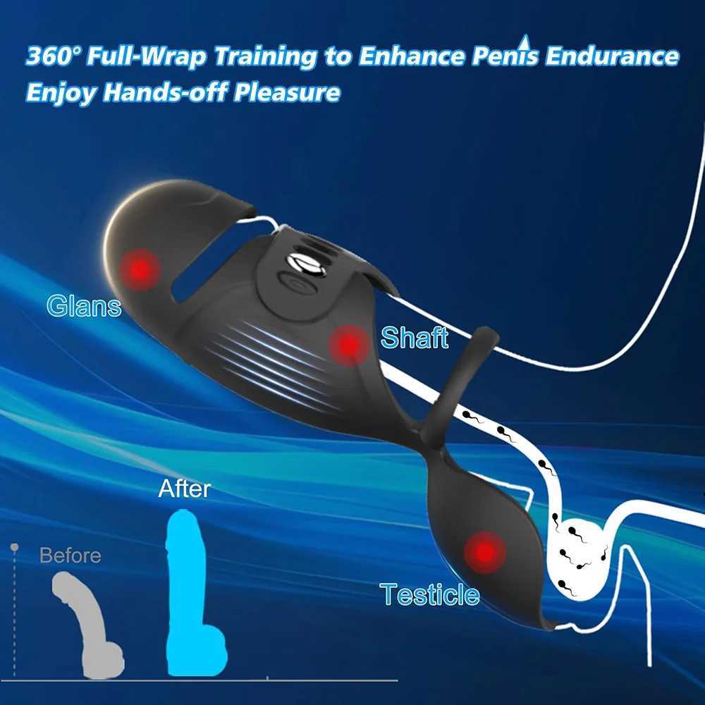 4 in 1 Adjustable Male Masturbator Penis Vibrator Trainer for Men Adult Sex Toys Stroker with Cock Ring Testicle Masturbators XJ250607