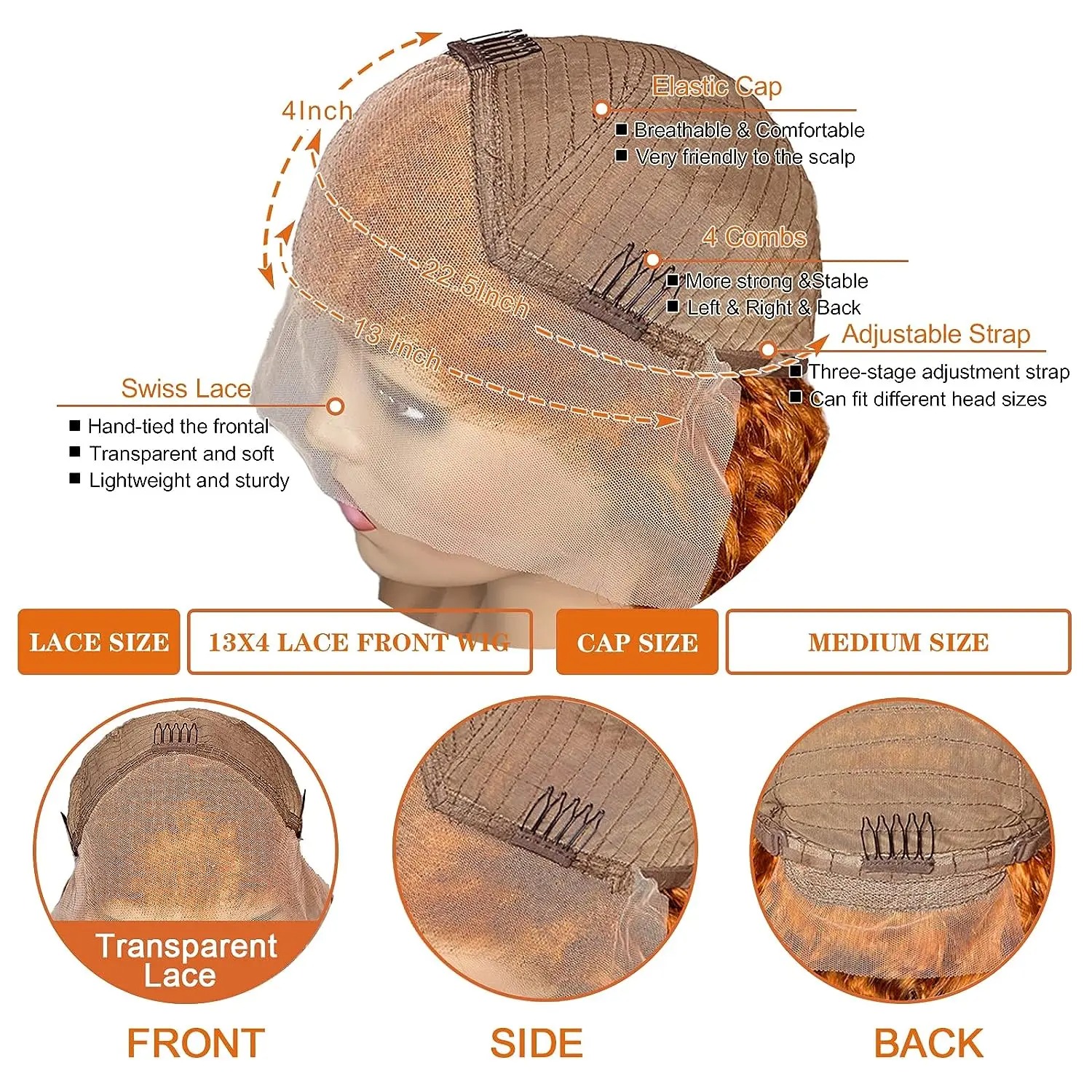 34 Inch Orange Ginger Lace Front Wigs Human Hair For Women Straight 13x4 13x6 Lace Frontal Wig 350 Colored Pre Plucked Synthetic