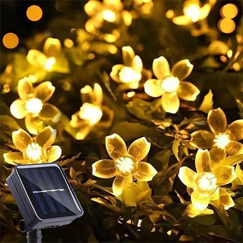 Solar Garden Light Outdoor Solar String Lights Waterproof Fairy Simulation Floral Garlands Lamp Christmas Decoration XJ250606