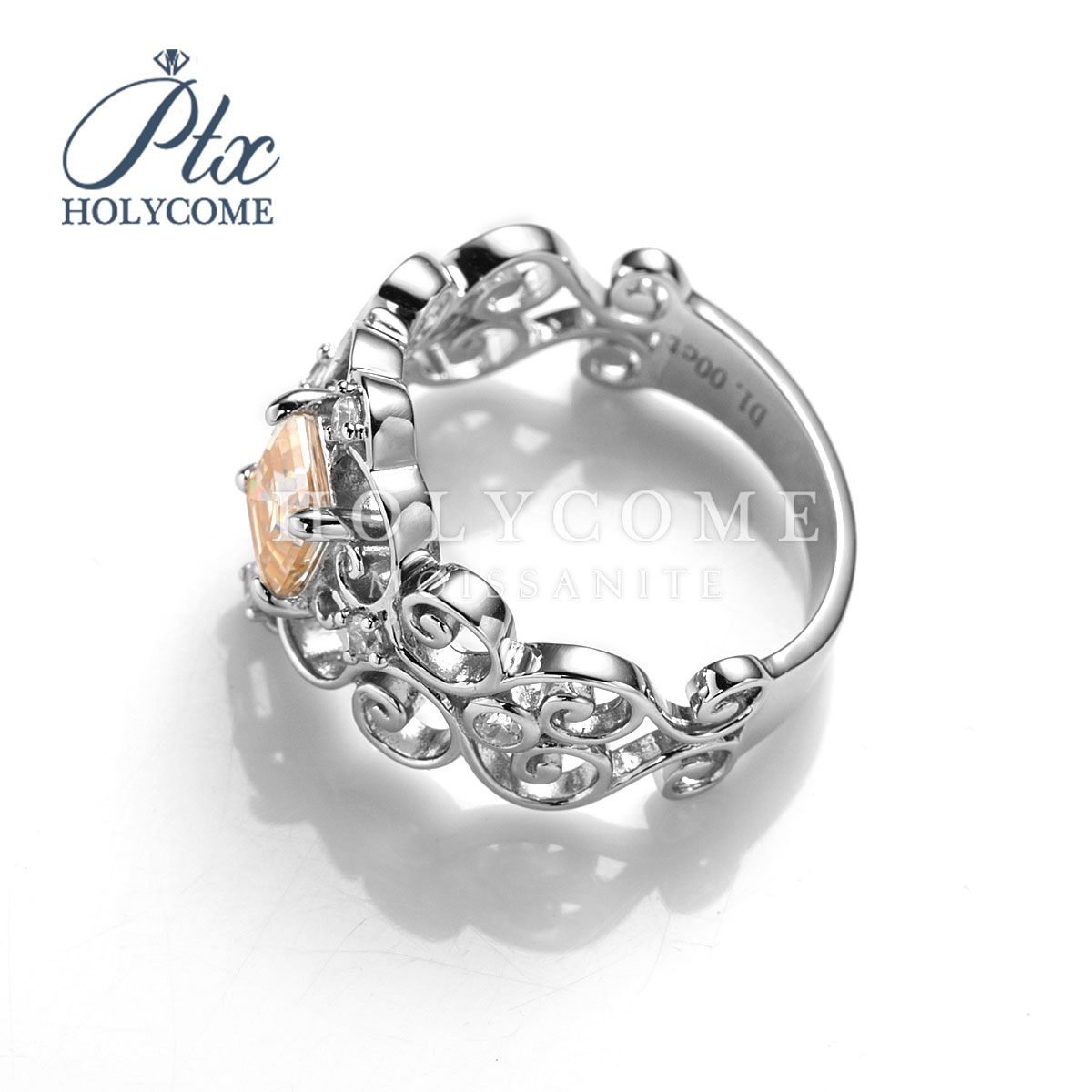 Wholesale New European 925 Sterling Silver Rings Genuine Engraved Fit for Women 1CT Champagne Moissanite Engagement Ring for Party