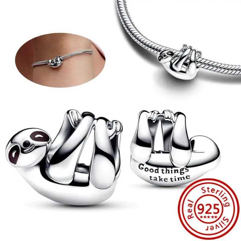 New 925 Silver Hanging Sloth Climbing Frog Friendship Double Heart Dangle Charm Original Beads Fit Pantaro Bracelet DIY JewelryXJ250607