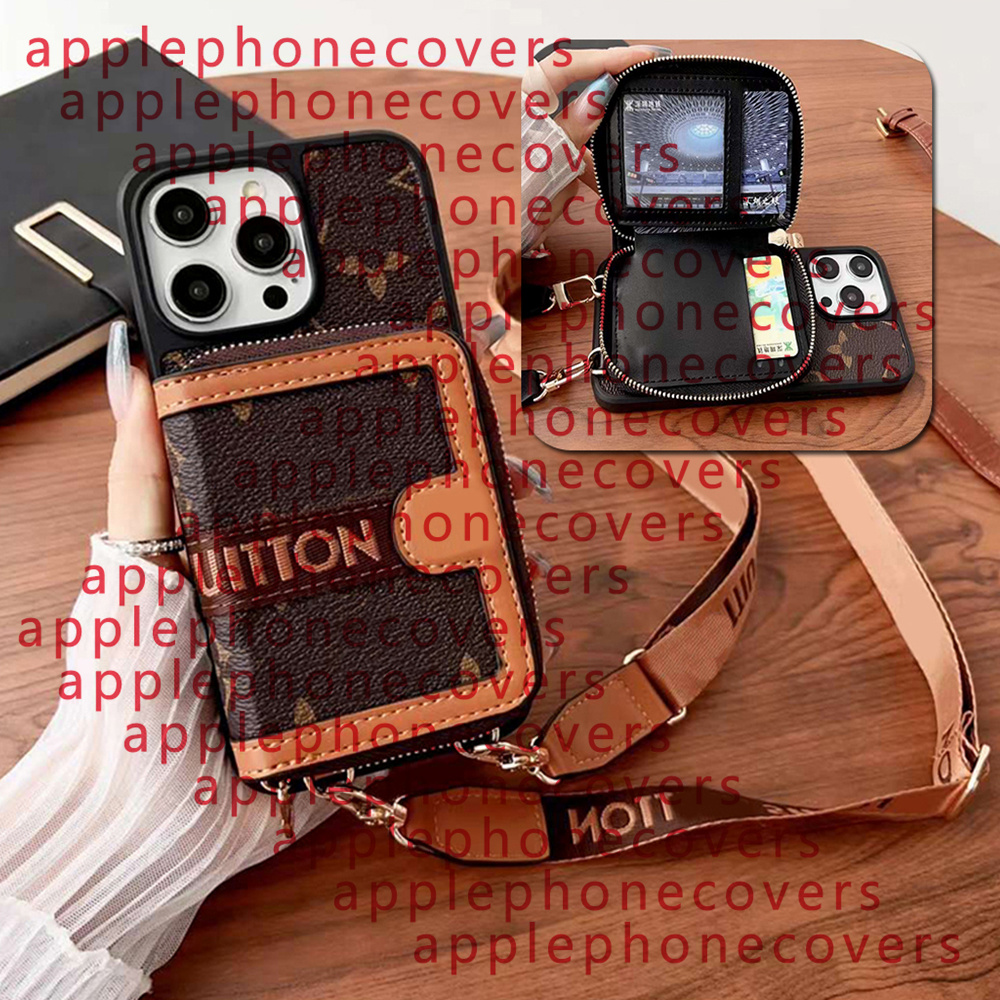 Designer Wallet Phone Case Luxury iPhone Case Leather Card Holder for Apple iPhone 16 15 Pro Max 14 13 12 11 Xr Fashion Crossbody Mobile Cover Lanyard Cell Phone Cases