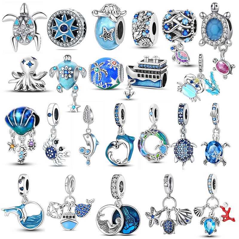 925 Sterling Silver Seashell Dolphin Mermaid Tail Blue Charms Fit Original Bracelet DIY Fashion Jewelry Ocean Charms XJ250607
