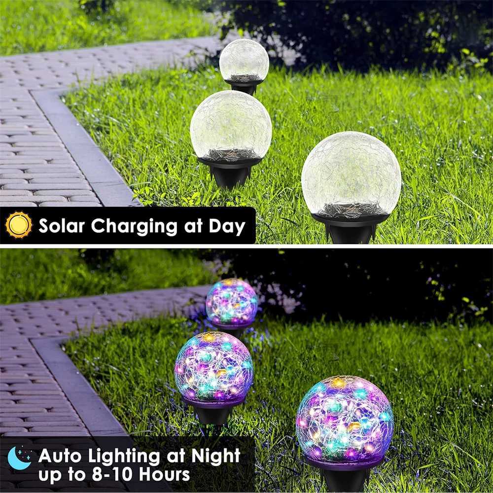 Solar Glass Ball Garden Light Cracked Glass Lamp Waterproof Landscape Lawn Decor Light for Villa Walkway Path Yard Holiday XJ250606