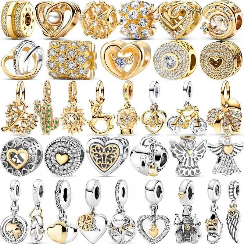 New Golden Heart Angel Feather Mom Family 925 Sterling Silver Lucky Beads Fit Original Pendant Charm Bracelet Women Jewelry XJ250607