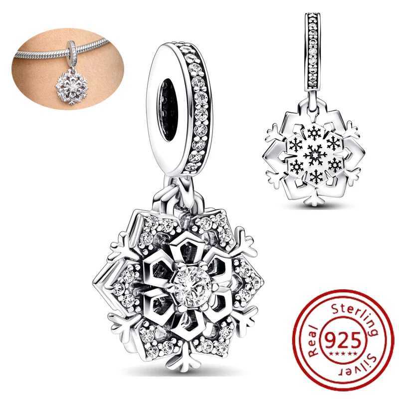 Authentic 925 Sterling Silver Shiny Amulet P Snowflake Pave CZ Silver Color Beads Fit Original Pantaro Charms Bracelet JewelryXJ250607