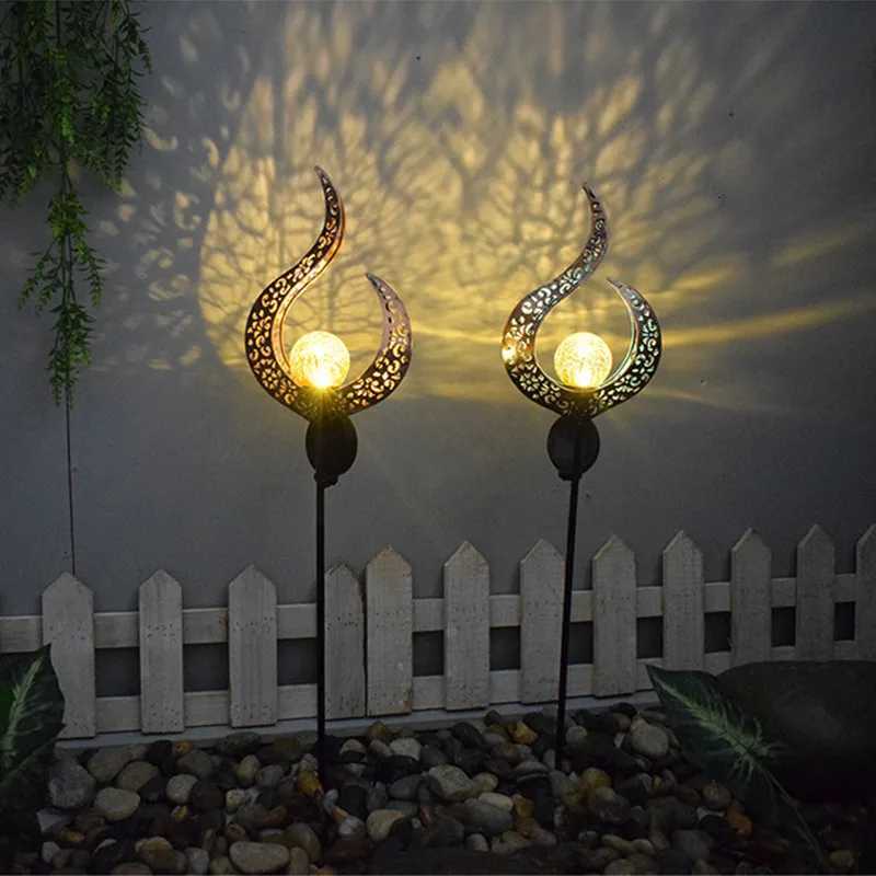 LED Solar Lights Outdoor Waterproof Moon Fire Fairy Lawn Garden Flamingo Lamp for Pathway Landscape Courtyard Garland Decoration XJ250606