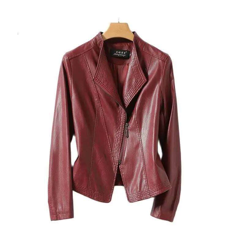 Autumn Winter Sheepskin Jacket Women Short Coat Slim Inclined Zipper Casual Tops Lady Small Outerwear Leather Blazer Coats