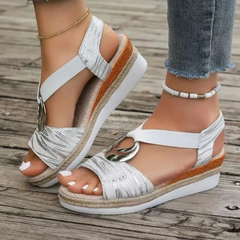 Womens Wedges Sandals 2024 Summer Snake Print Platform Sandals Gladiator Shoes Woman Comfort Casual Med High Heels Sandals 250605