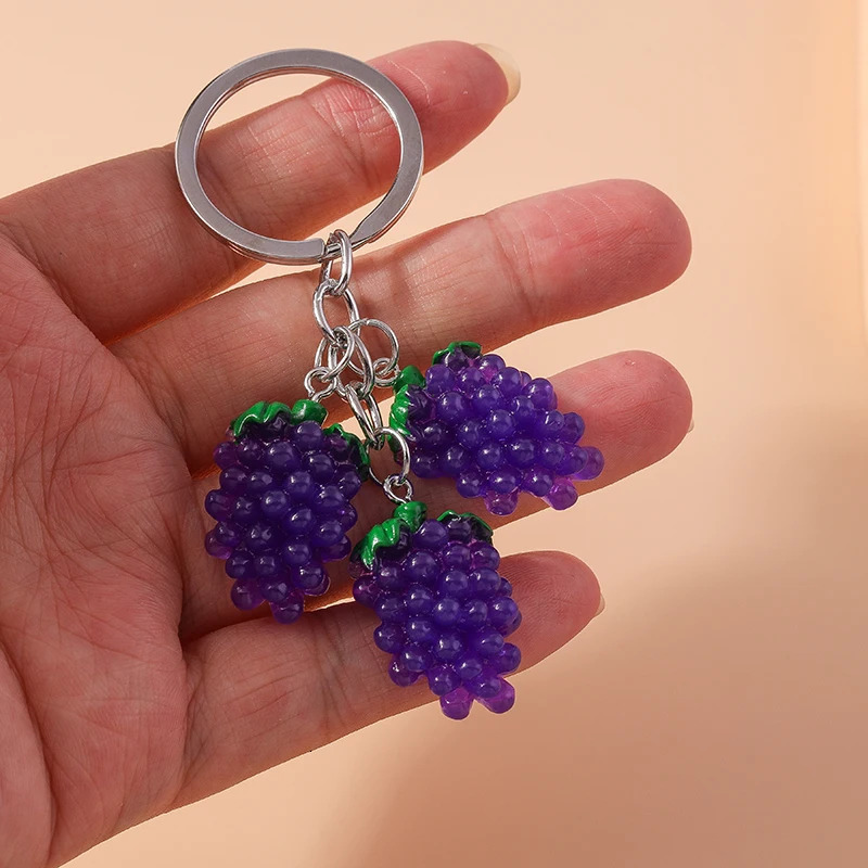Cute Resin Simulation Fruit Keychain Grape Key Ring Pendant for Car Key Holder Women Girls Handbag Decor Handmade Jewelry Gift 250606