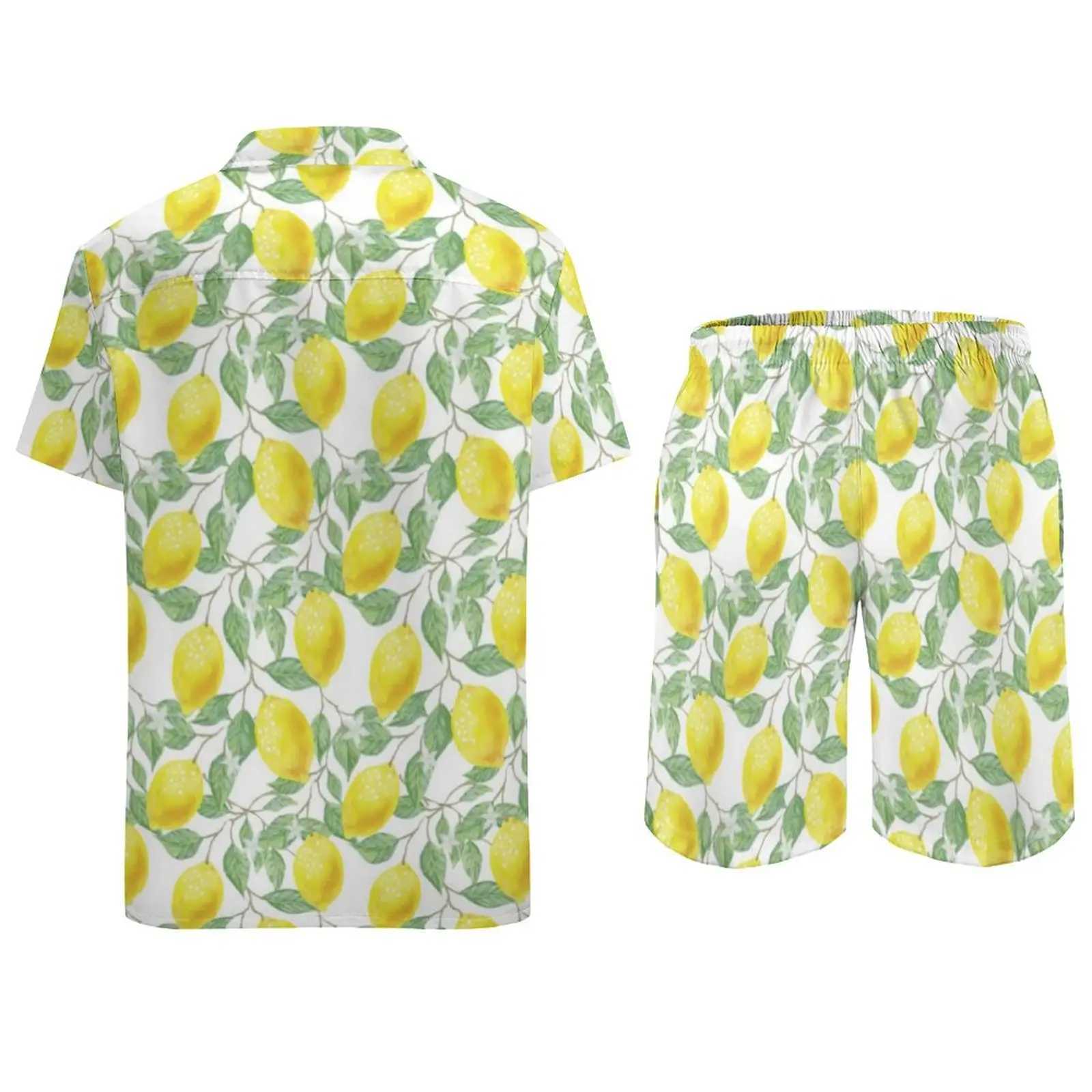 Lemon Tree Men Sets Flower Floral Print Casual Shorts Summer Fashion Beachwear Shirt Set Short Sleeve Pattern Big Size Suit Gift W250609