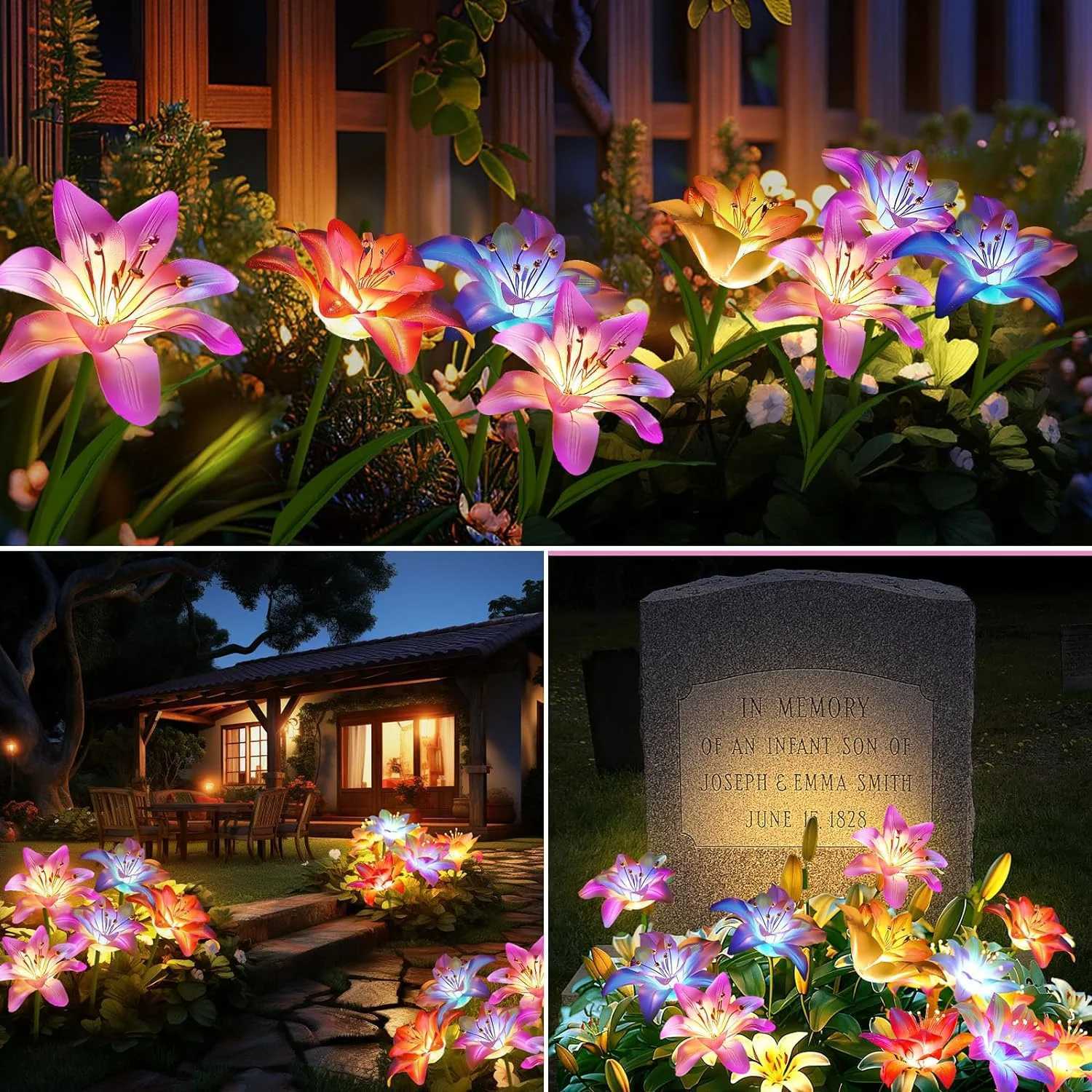 LED Solar Lily Flowers Lights Outdoor Waterproof Garden Night Light for Yard Lawn Walkway Backyard Landscape Lighting Home Decor XJ250606