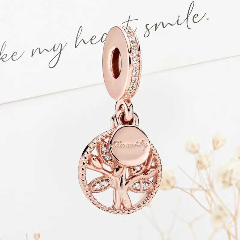 2025 New Sparkling Rose Gold Moon Graduation C Flowers Hearts Charm Beads Fit Original 925 Silver Bracelet DIY Women Jewelry XJ250607