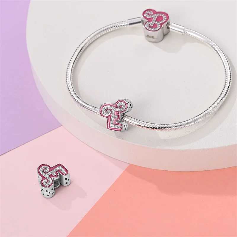 100% 925 Sterling Silver 26 Letter Shiny Baie Pink Series Charms Beads Fit Pan Original Bracelets DIY Gifts Fine Jewelry XJ250607