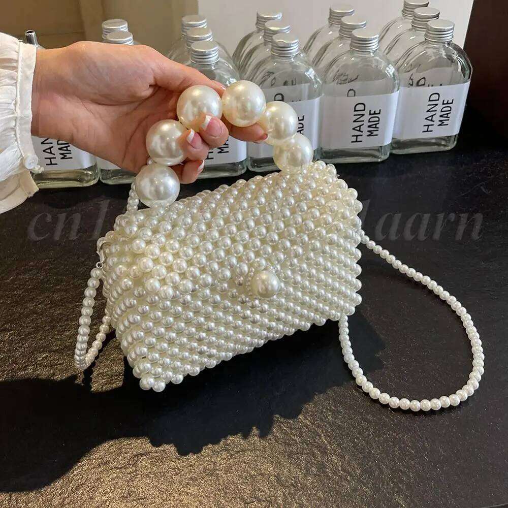2024 Newest Handmade Pearl Knitting Evening Handbag Women's Snall Crossbody Bag High-end Hand-Woven Elegant Clutch Purses
