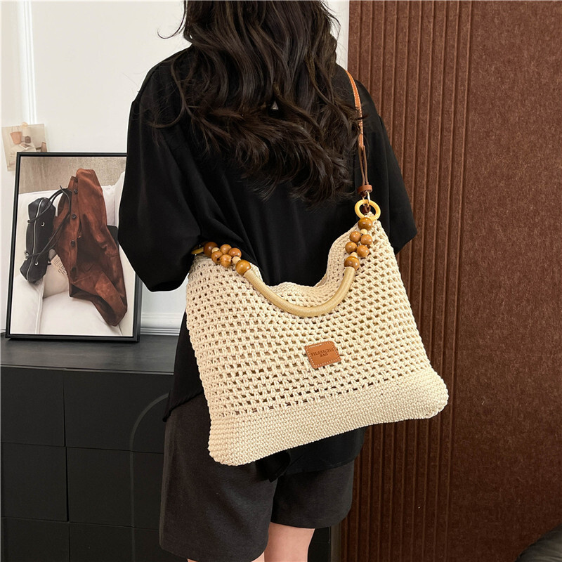 designer Summer Lazy Style Large Capacity Tote Bag for Women 2025 New Niche Light Luxury Handwoven Underarm Bag Beac