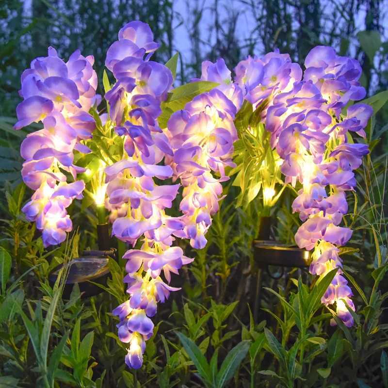 1pc Solar Wisteria Flower Light LED Pathway Light Semi-Flush Mount Garden Patio Decorative Lamp 52 LED Two Modes for Outdoor Use W250607