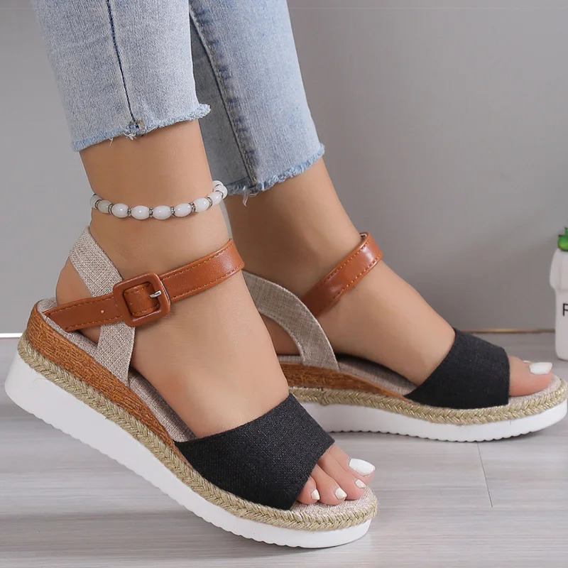 Womens Sandals Peep Toe Heels Sandals Summer Wedges Shoes Woman Low Platform Heeled Sandalias Mujer Summer Shoes Women Footwear 250605