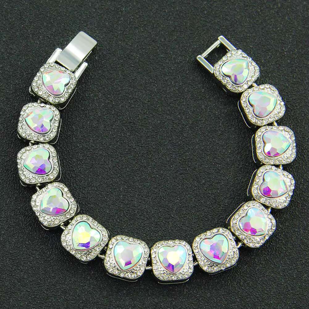 Personal Trendy Red Diamond Cuban Chain Necklace with Heart Fashion Tennis Bracelets Accessories