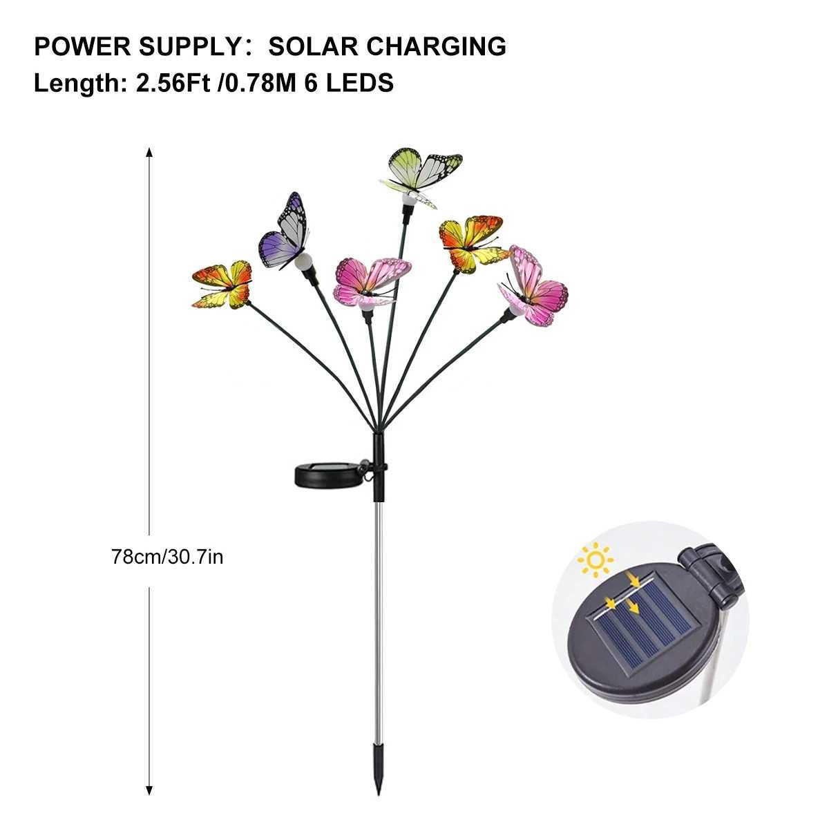 Solar Butterfly Firefly Light Outdoor Waterproof Lawn Light Suitable for Lawn Garden Passage Villa Courtyard Decoration W250607