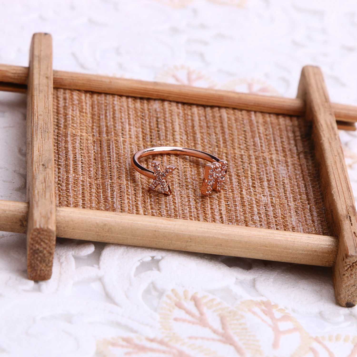 DOREMI Open Ring Custom Letter Jewelry Iced Out Zircon Stone Geometric letters fashion Ring For Women Handmade Jewelry For Gifts W250606