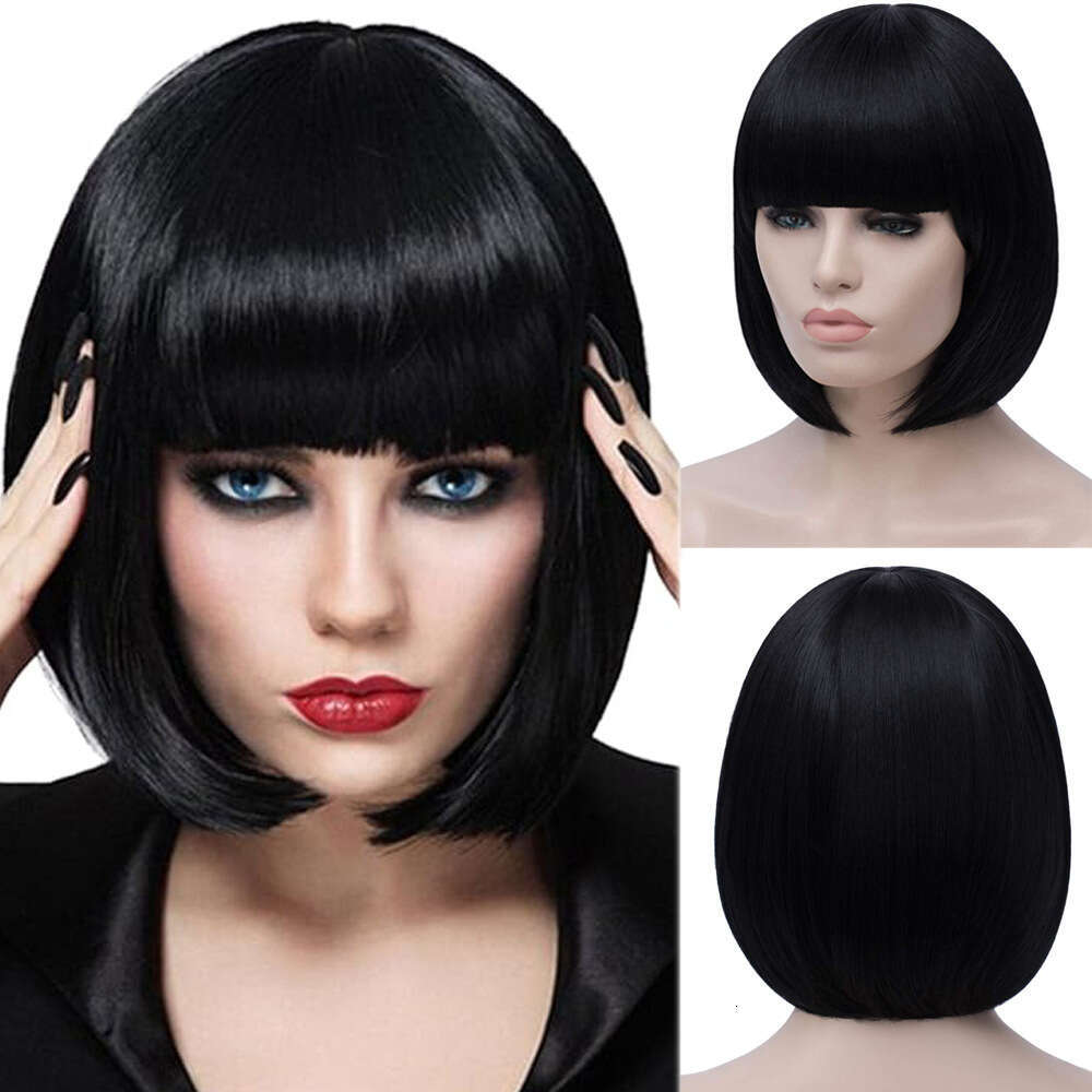 Shoulder-Length Bangs Bob Short Straight Hair Synthetic Wig Cap