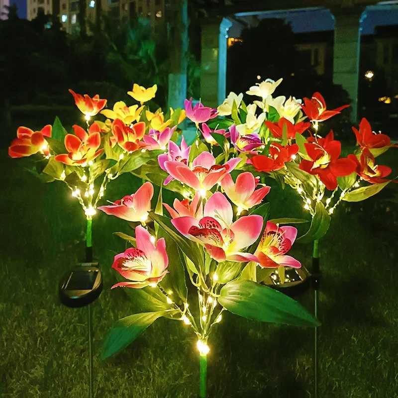 Outdoor Solar Garden Lights 7Head Orchid Solar Flower Lights for Garden Yard Lawn Outdoor Solar Garden Lawn Light Stake Light XJ250606
