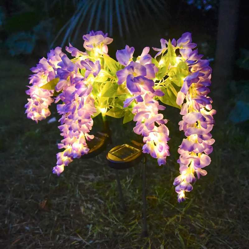 1pc Solar Wisteria Flower Light LED Pathway Light Semi-Flush Mount Garden Patio Decorative Lamp 52 LED Two Modes for Outdoor Use W250607