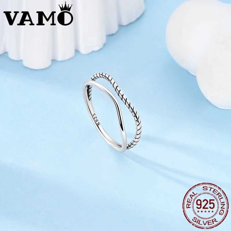 VAMO 925 Sterling Silver CZ Zircon Rings Double Layered Curved Rop Woman Rings Sparkling Wedding Ring For Girls Anniversary Gift W250606