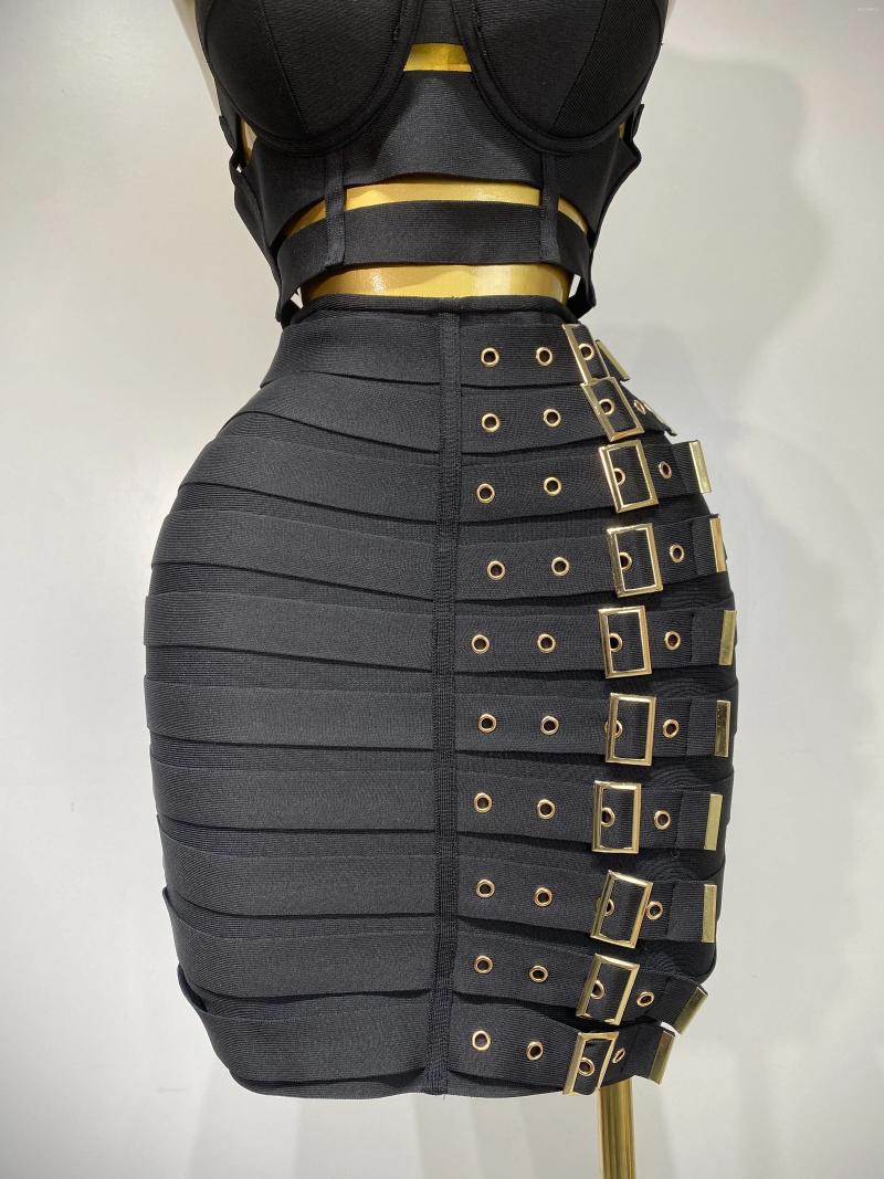 Casual Dresses Women Sexy Black Cut Out Bodycon Bandage Skirt Two Piece Set 2025 Celebrity High Streeet Evening Birthday Club Party Outfits