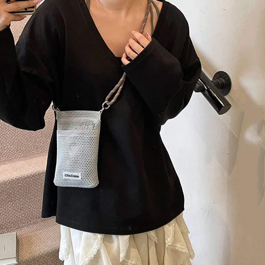 Sweet Korean Style Nylon Mesh Bag Purse Crossbody Bag Nylon Shoulder Bag Wallet Bags Solid Color Mobile Phone Bag 250606