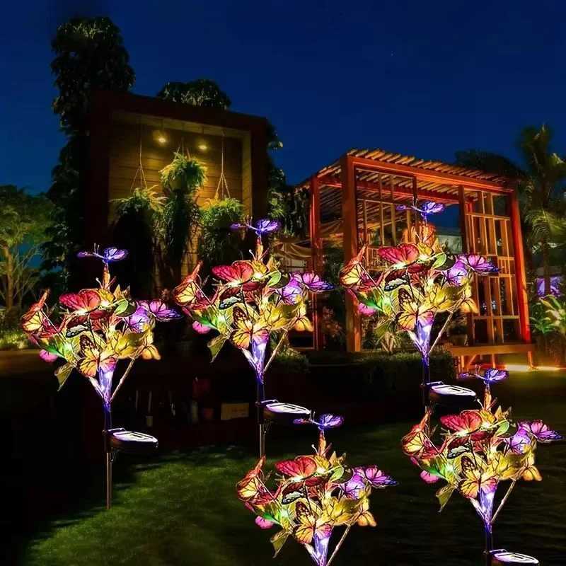 Simulation Butterfly Flower Solar LED Light Outdoor Summer Landscape Lighting Camping Wedding Garden Party Decoration Lawn LampXJ250606