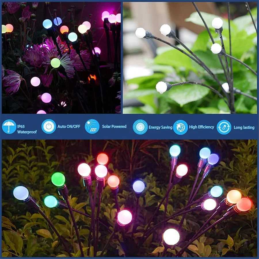 Outdoor 2Pcs Solar LED Firefly Lights Waterproof Christmas Garden Landscape Lights for Party Wedding Park Yard Lawn Decoration W250607