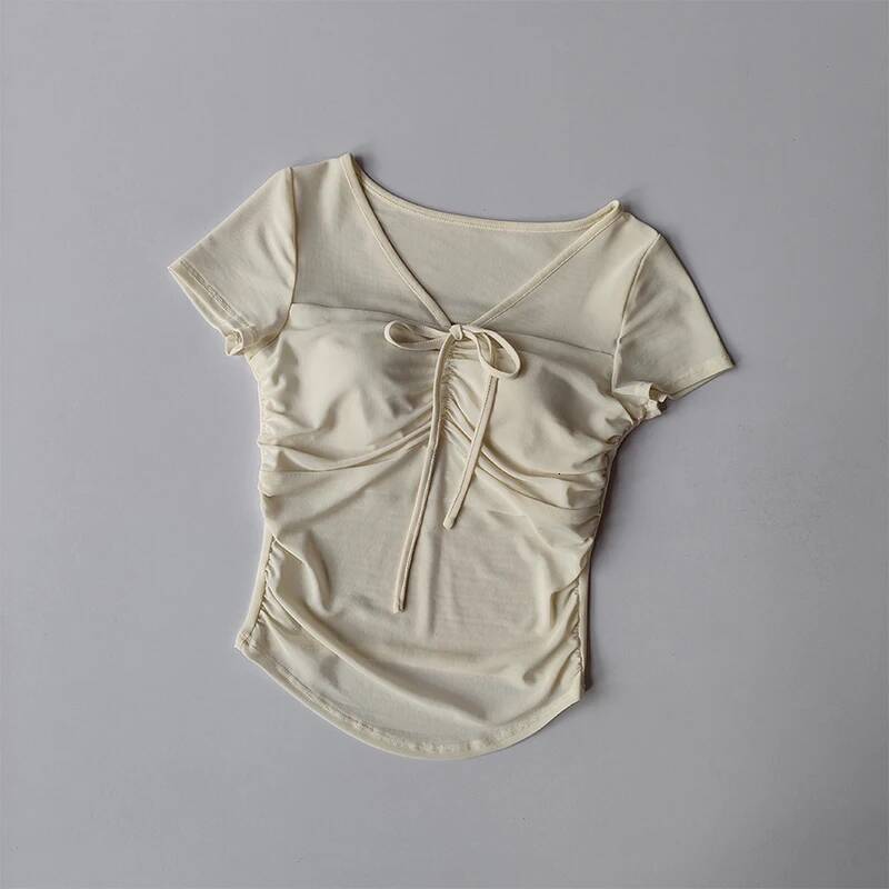 New Yoga Short-sleeved T-shirt for Women with Breast Pads in Spring Summer Pure Hot Girls and Slim Mesh Short Top