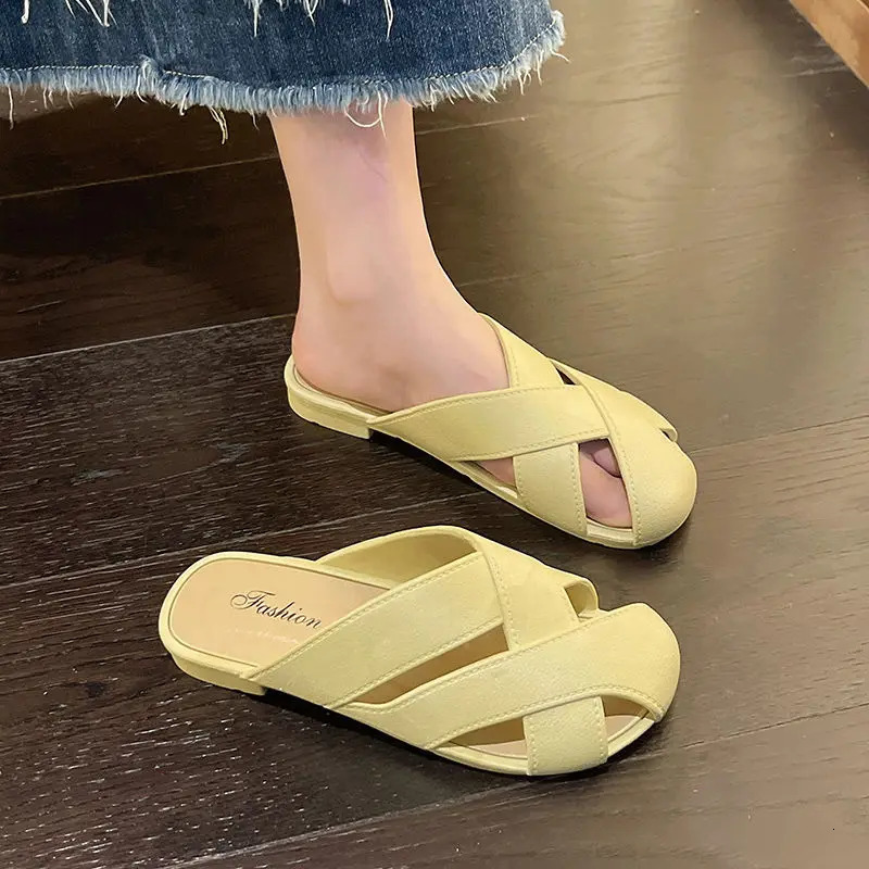 Baotou Half Slippers for Summer Outer Wear Style Slippers Korean Style French Sandals Flat Bottom Retro Summer Sandals for Women Wholesale 250603