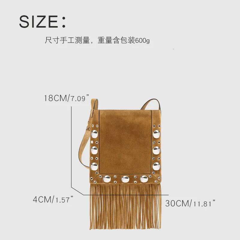 New Women's Handbag Boho Style Niche Design Rivet Shoulder Diagonal Span High-Quality Imitation Deer Skin Mobile Bag