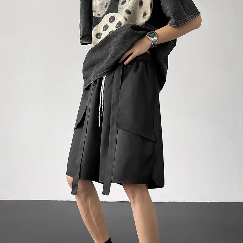 Vintage Fashion Personality All-match Mens Cargo Shorts Classic Loose Korean Street Casual Waist Drawstring Casual Short 250605