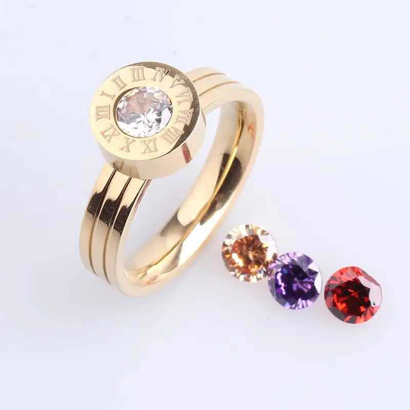 wedding rings Rome number Change Four color zircon 316L Stainless Steel finger rings for women wholesale. W250606