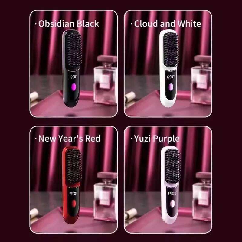 Electric LCD Usb Ceramic Heating Straight Hair Wireless 160-200C° Mini Dryer Hot Comb Straightener Anti-Scaldbrush