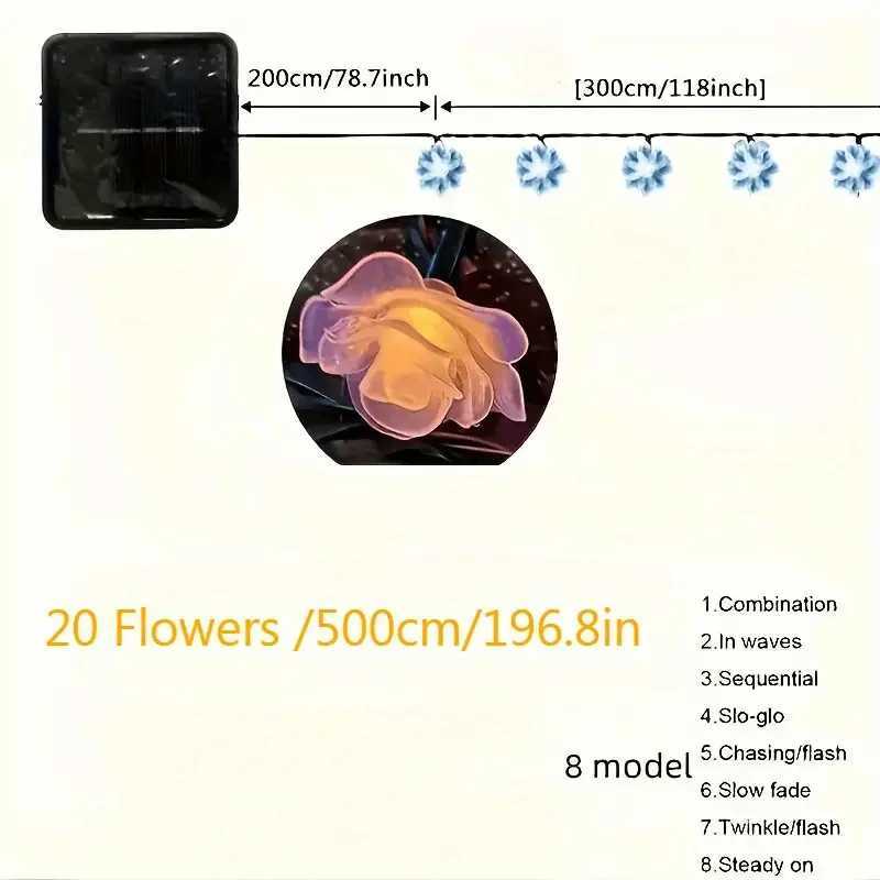 Solar string outdoor garden lamp decorative light LED rose string light waterproof lamp For garden outdoor decorations W250607