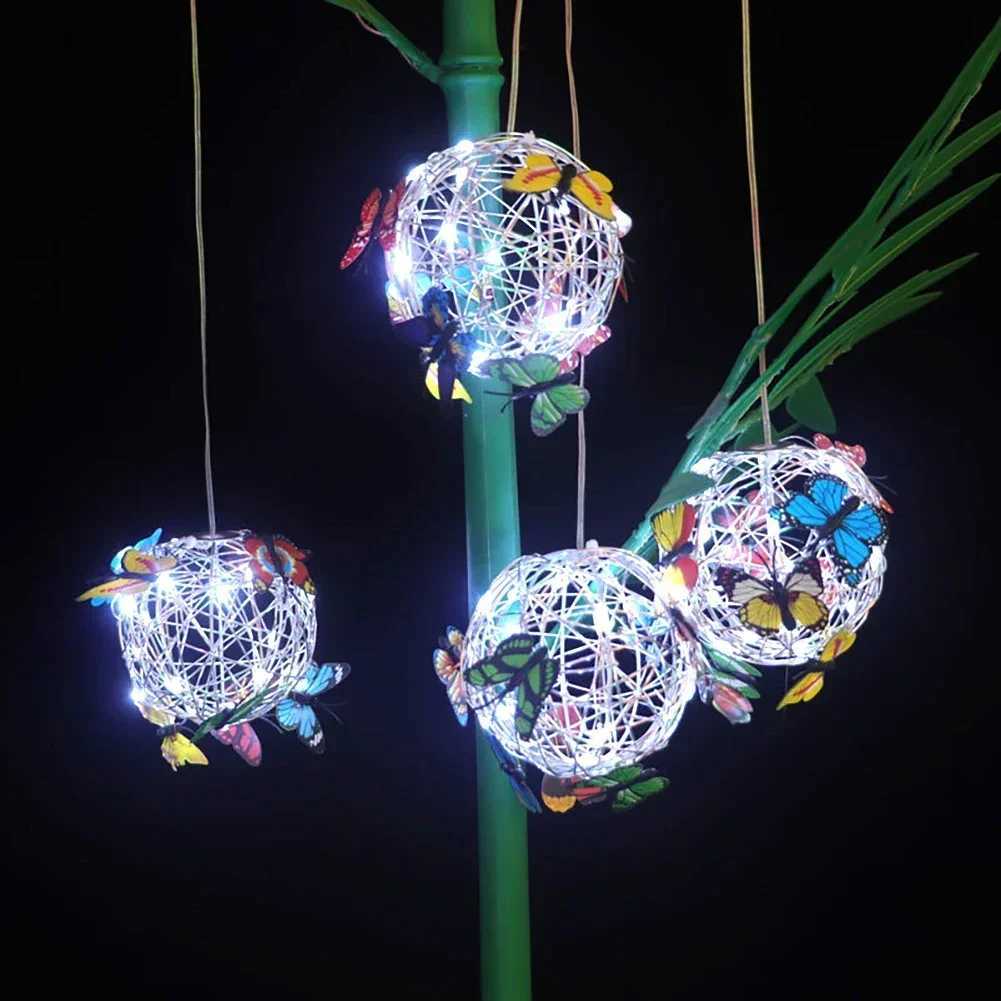 Outdoor Solar Ball Light with Butterfly LIght Decorative Hanging Lamp LED Waterproof Garden Hanging Light Yard Decoration NightXJ250606