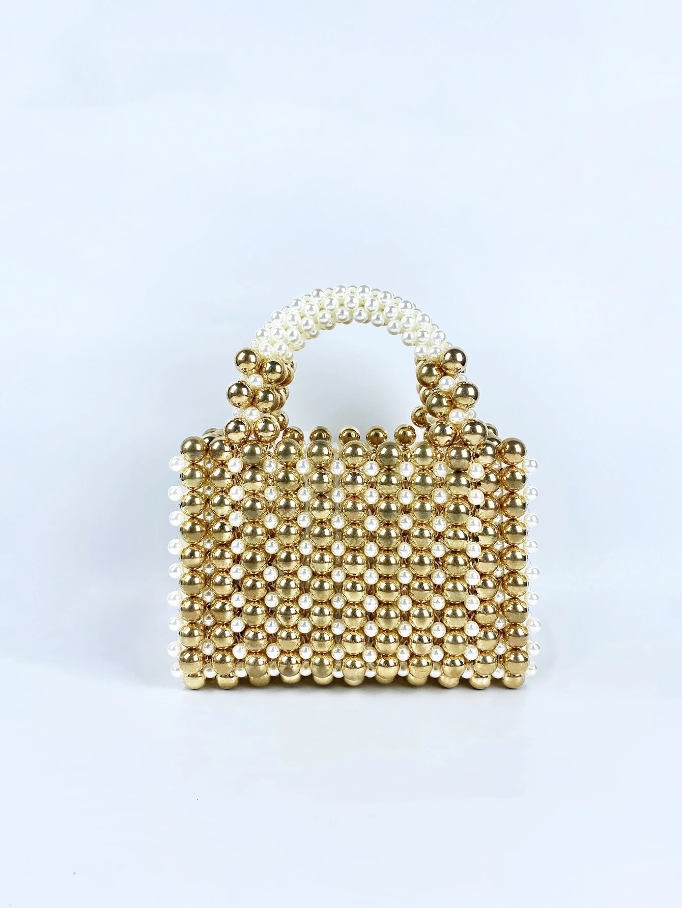 Advanced mobile phone bag with gold round beads acrylic handheld beaded handmade womens bag fashionable casual dinner bag 250606